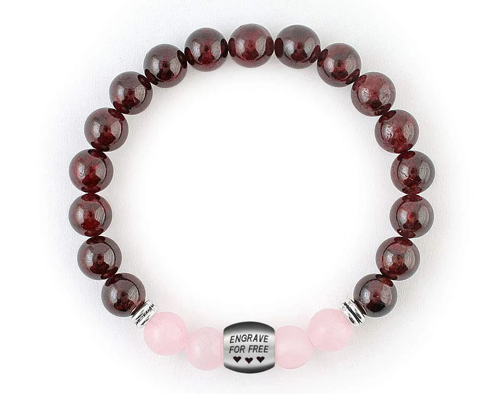 Engraved Personalized Custom Garnet Bracelet with Initial or Coordinate for Men and Women