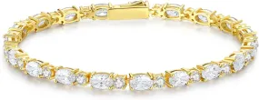 FANCIME 14K Gold Plated Birthstone Bracelets 4mm Sterling Silver Tennis Bracelets Gold Bracelets Mother's Day Birthday Jewelry Gifts for Women 7"