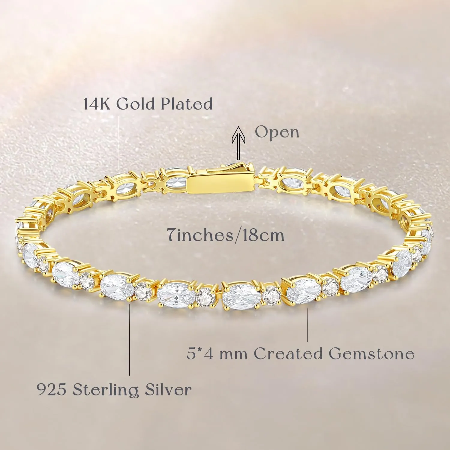 FANCIME 14K Gold Plated Birthstone Bracelets 4mm Sterling Silver Tennis Bracelets Gold Bracelets Mother's Day Birthday Jewelry Gifts for Women 7"