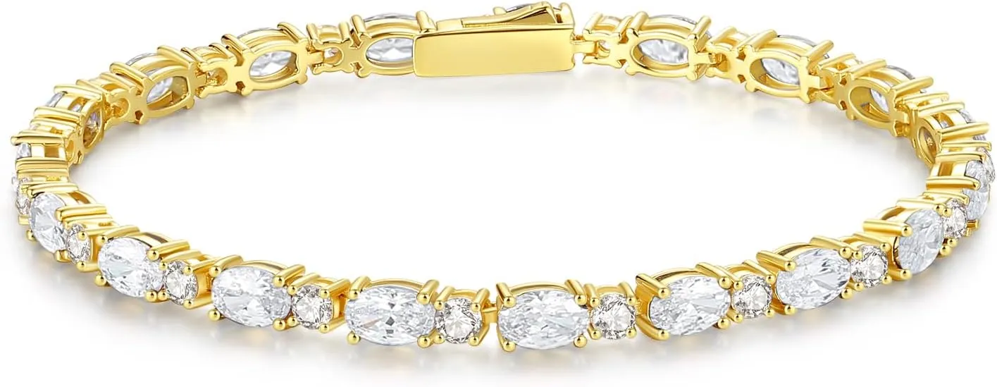 FANCIME 14K Gold Plated Birthstone Bracelets 4mm Sterling Silver Tennis Bracelets Gold Bracelets Mother's Day Birthday Jewelry Gifts for Women 7"