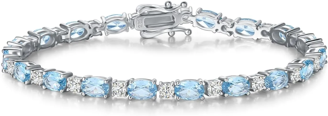 FANCIME Birthstone Bracelets Sterling Silver Tennis Bracelets Charm Fine Jewelry Mother's Day Birthday Gifts for Women Mom 7"