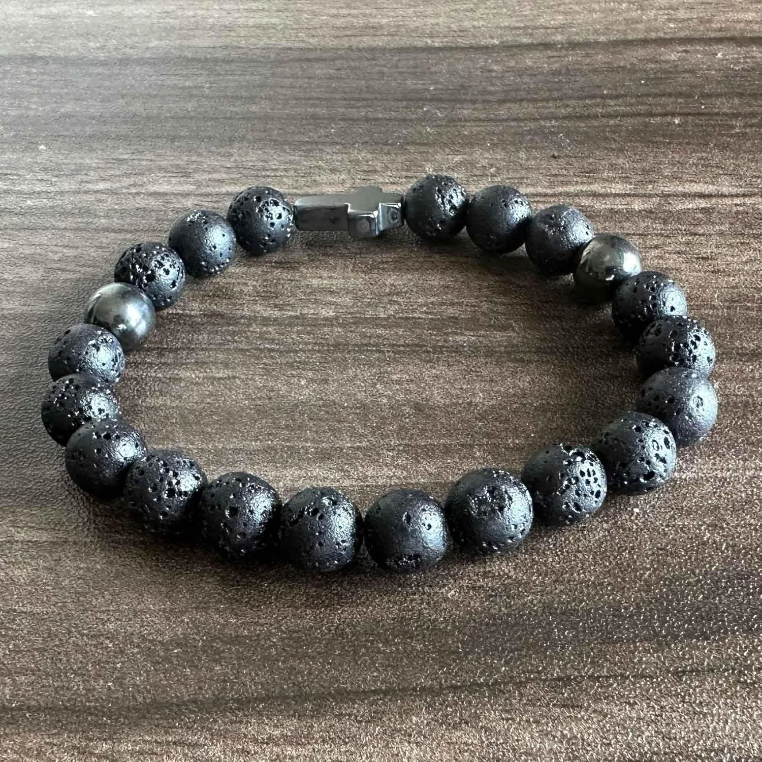 Fashion Sideway Cross Bead Bracelet Tiger Eye Lava Rock Onyx Stone Adjustable Bracelet