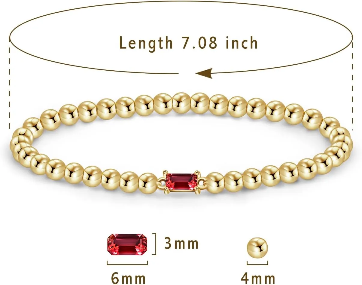 Free bird Birthstone Beaded Bracelet for Women Dainty 14K Gold Plated Stretchable Beaded Bracelet Hypoallergenic Waterproof Trendy Stackable Bracelet Birthstone Jewelry Gift for Birthday Christmas Valentine's Day