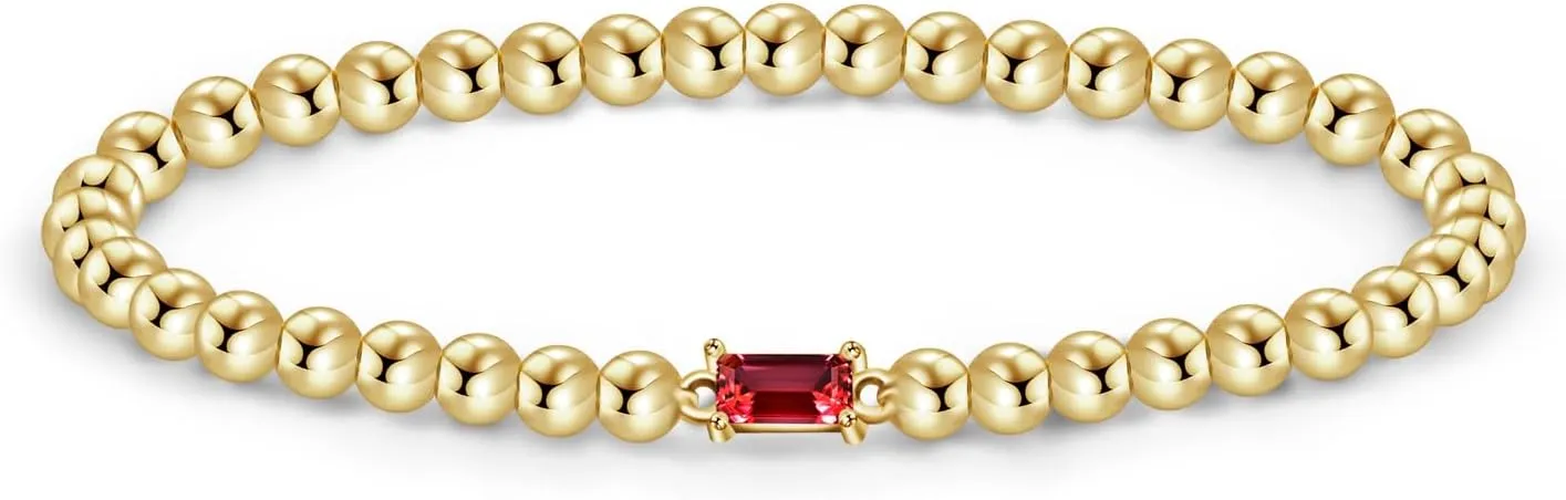 Free bird Birthstone Beaded Bracelet for Women Dainty 14K Gold Plated Stretchable Beaded Bracelet Hypoallergenic Waterproof Trendy Stackable Bracelet Birthstone Jewelry Gift for Birthday Christmas Valentine's Day