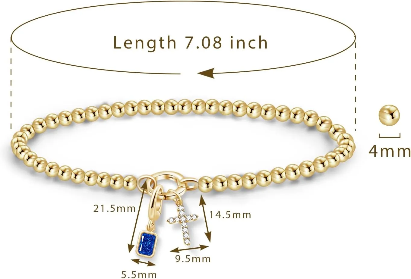 Free bird Cross Birthstone Bracelet | Dainty 14K Gold Plated Cross Charm Bracelet for Women | Stretchable Elastic Gold Beaded Bracelet | Stackable Trendy Birthstone Bracelet | Jewelry Gifts for Women