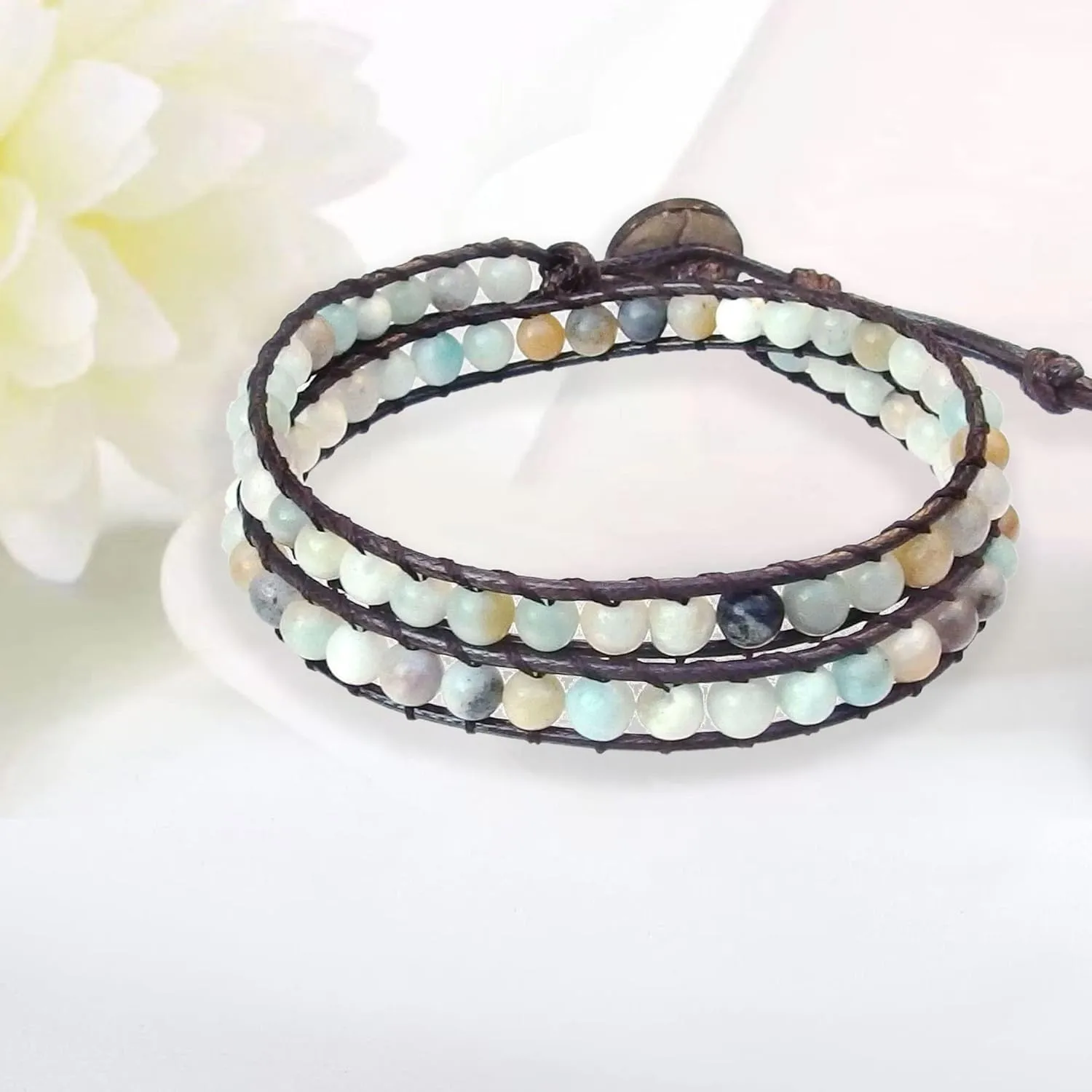 Genuine Stone Wrap Bracelets for Women Natural Crystal Beaded Wrap Bracelet 2/3/5 Adjustable Bohemian Bracelets Jewelry Gifts for Women Mom