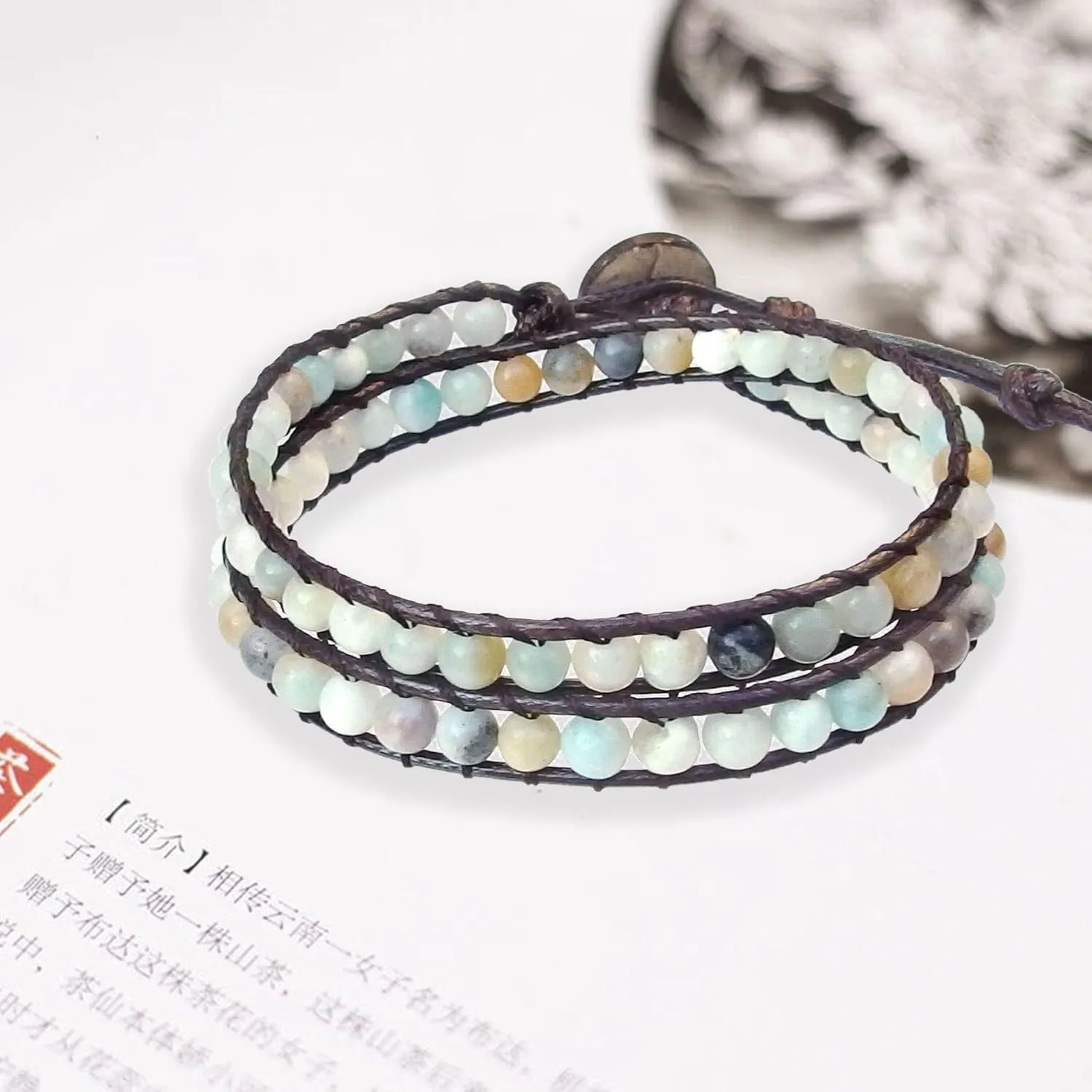 Genuine Stone Wrap Bracelets for Women Natural Crystal Beaded Wrap Bracelet 2/3/5 Adjustable Bohemian Bracelets Jewelry Gifts for Women Mom