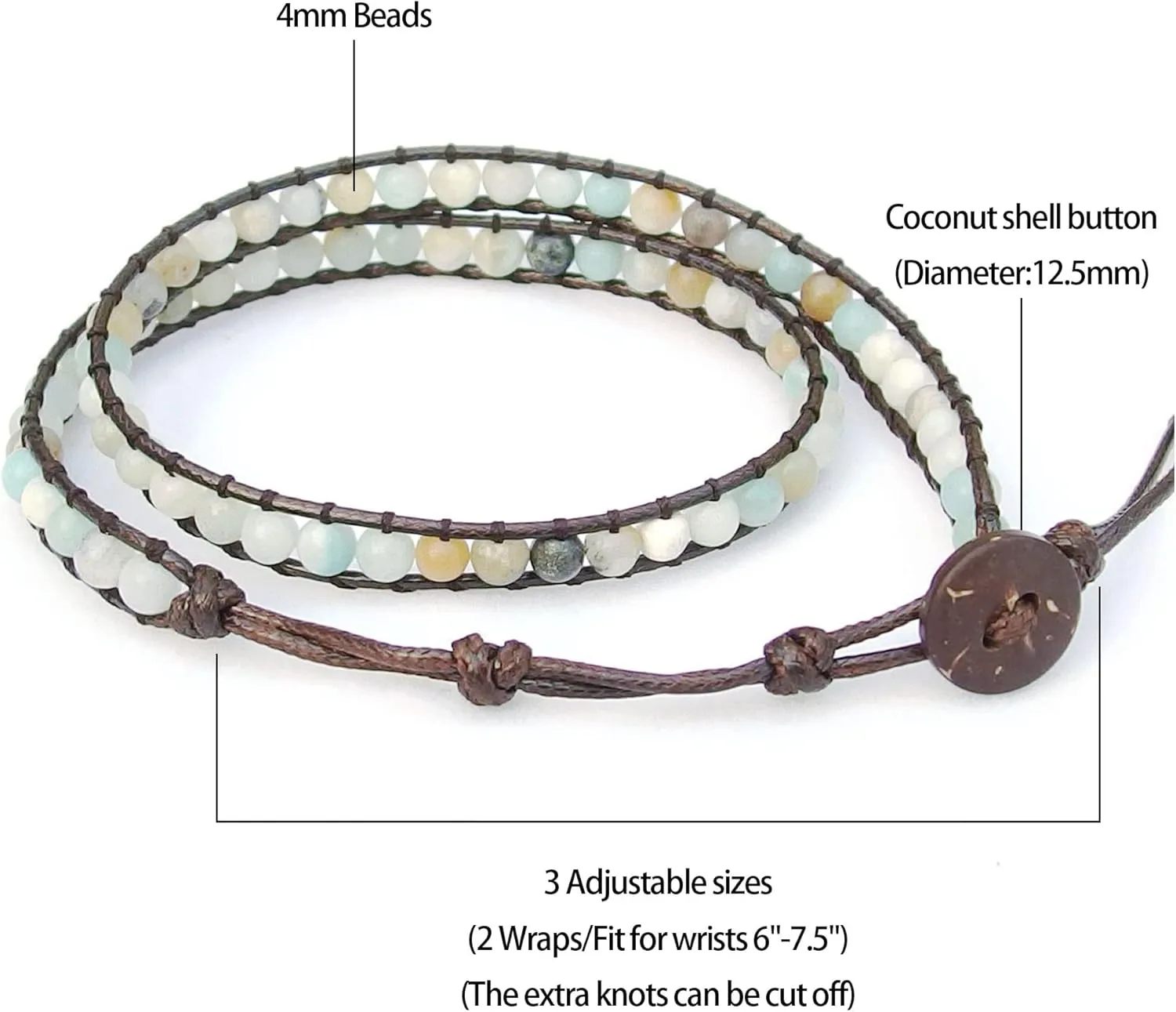 Genuine Stone Wrap Bracelets for Women Natural Crystal Beaded Wrap Bracelet 2/3/5 Adjustable Bohemian Bracelets Jewelry Gifts for Women Mom