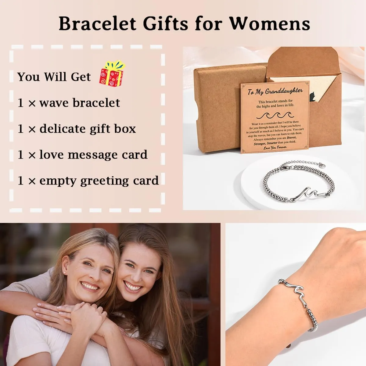 Gifts for Best Friend Sister Daughter Granddauhgter Niece, The Wave of Life Bracelet, Christmas Birthday Valentines Graduation Day Gifts for Women Her