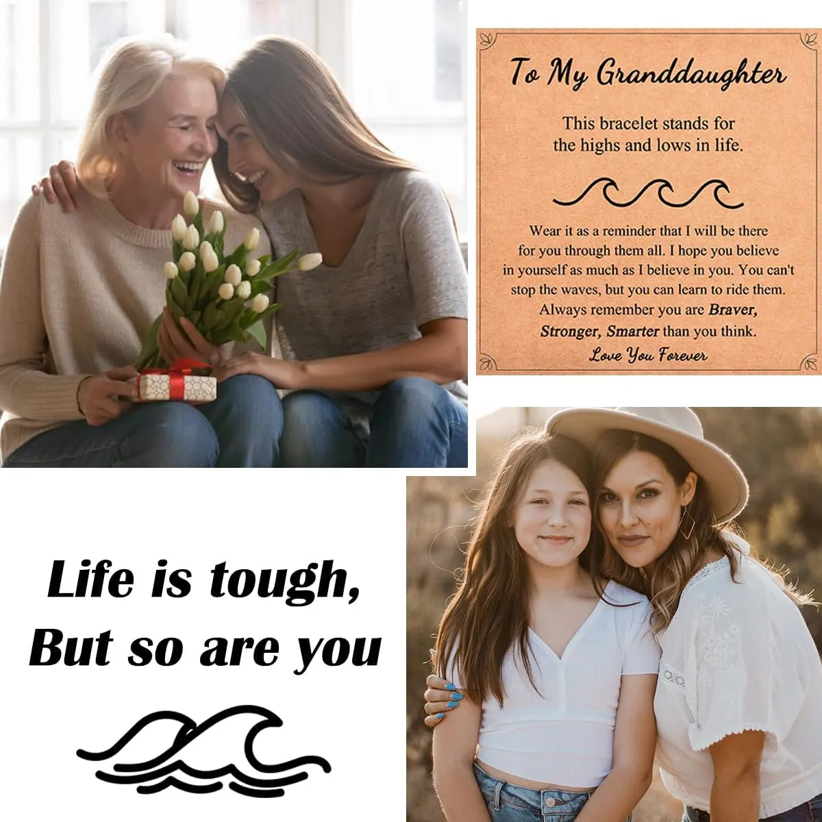 Gifts for Best Friend Sister Daughter Granddauhgter Niece, The Wave of Life Bracelet, Christmas Birthday Valentines Graduation Day Gifts for Women Her