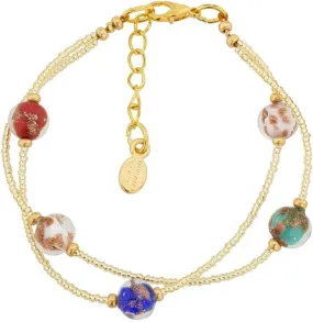 Glass Of Venice Aurora Murano Glass Bracelet Multicolor Handmade with Italian Sparkling Beads and 24K Gold-Lined Beads. Made in Venice, Italy of Blown Glass. Murano Glass Bracelets for Women.