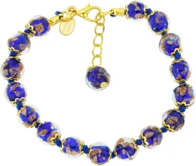 Glass of Venice Murano Bracelet - Italian Blue Sommerso Sparkling Beads Handmade Blown Glass for Women