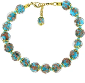Glass Of Venice Murano Glass Bracelet Aqua Blue Teal Handmade with Italian Sparkling Sommerso Beads. Made in Venice, Italy. Blown Glass - Murano Glass Bracelets for Women.