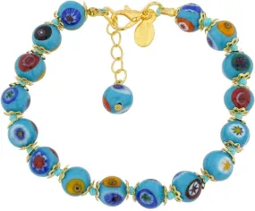 Glass Of Venice Murano Glass Bracelet Italian Aqua Blue Millefiori Beads Handmade Blown Glass - Murano Glass Bracelets for Women