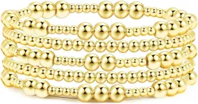 Gold Bead Bracelet for Women Gold Pearl Bead Bracelet Stretch Bead Ball Bracelet Set Stackable Bracelet Gold Statement Bracelet Birthday Christmas Jewelry Accessories