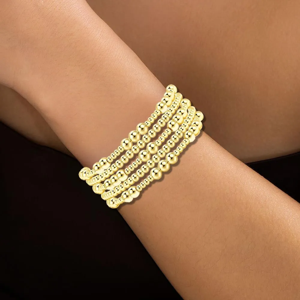 Gold Bead Bracelet for Women Gold Pearl Bead Bracelet Stretch Bead Ball Bracelet Set Stackable Bracelet Gold Statement Bracelet Birthday Christmas Jewelry Accessories