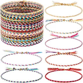 Hicarer 28 Pieces Woven Wrap Friendship Bracelets Handmade Boho Braided Friendship Anklets Adjustable Colorful Beaded String Bracelet