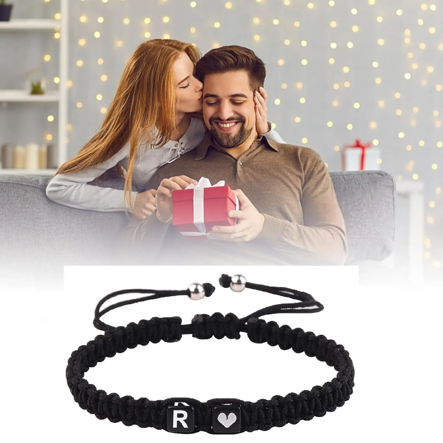 Initial Bracelet for Men Women, H Charm Letter Bracelets for Teen Girls/Boys, Handmade Rope Braided Bracelet, Best Friend Bracelet (Black, H)