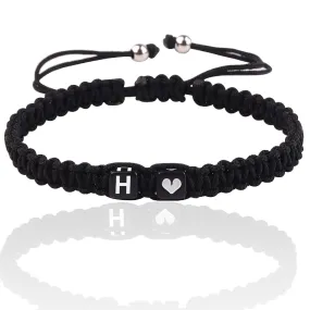 Initial Bracelet for Men Women, H Charm Letter Bracelets for Teen Girls/Boys, Handmade Rope Braided Bracelet, Best Friend Bracelet (Black, H)