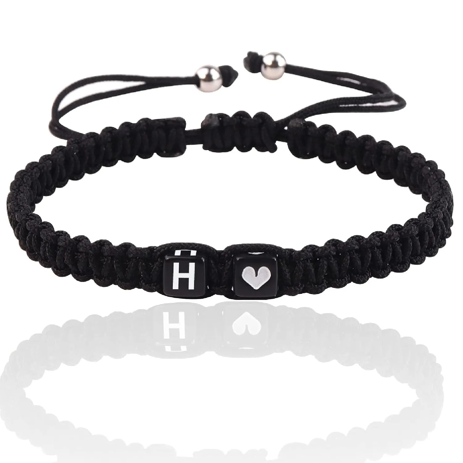 Initial Bracelet for Men Women, H Charm Letter Bracelets for Teen Girls/Boys, Handmade Rope Braided Bracelet, Best Friend Bracelet (Black, H)