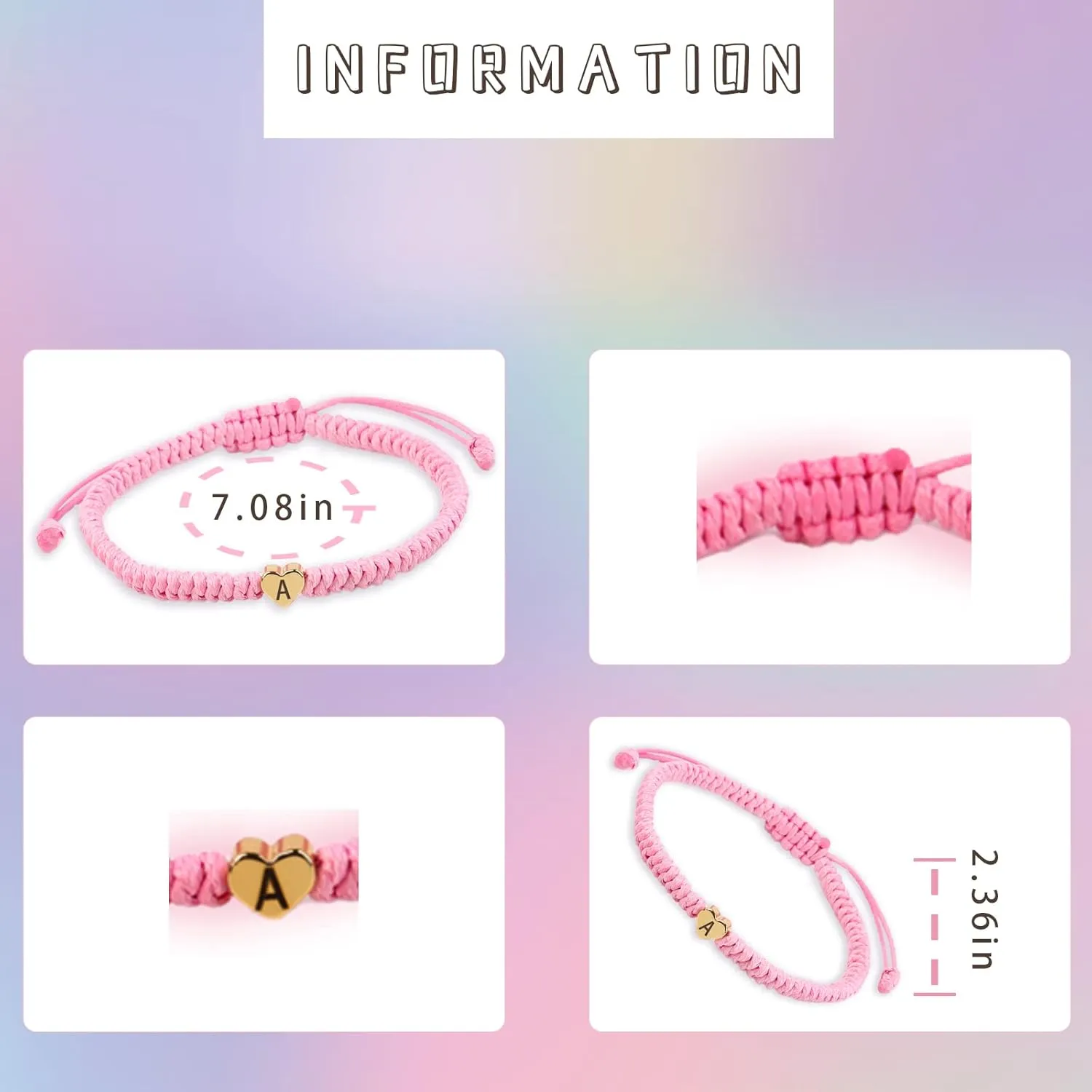 Initial Bracelet Initial H Charm Alphabet Woven Bracelet Handmade Pink String Woven Jewelry Gift for Teen Girls Friends Wife(H)