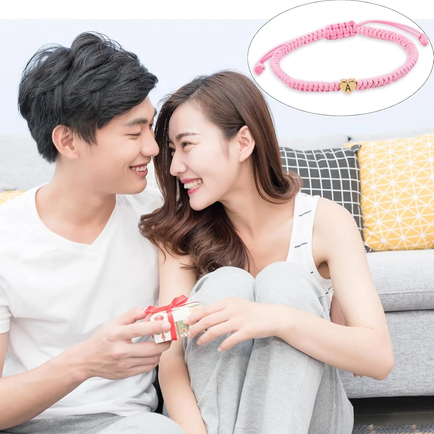 Initial Bracelet Initial H Charm Alphabet Woven Bracelet Handmade Pink String Woven Jewelry Gift for Teen Girls Friends Wife(H)