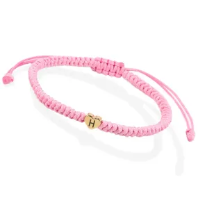 Initial Bracelet Initial H Charm Alphabet Woven Bracelet Handmade Pink String Woven Jewelry Gift for Teen Girls Friends Wife(H)