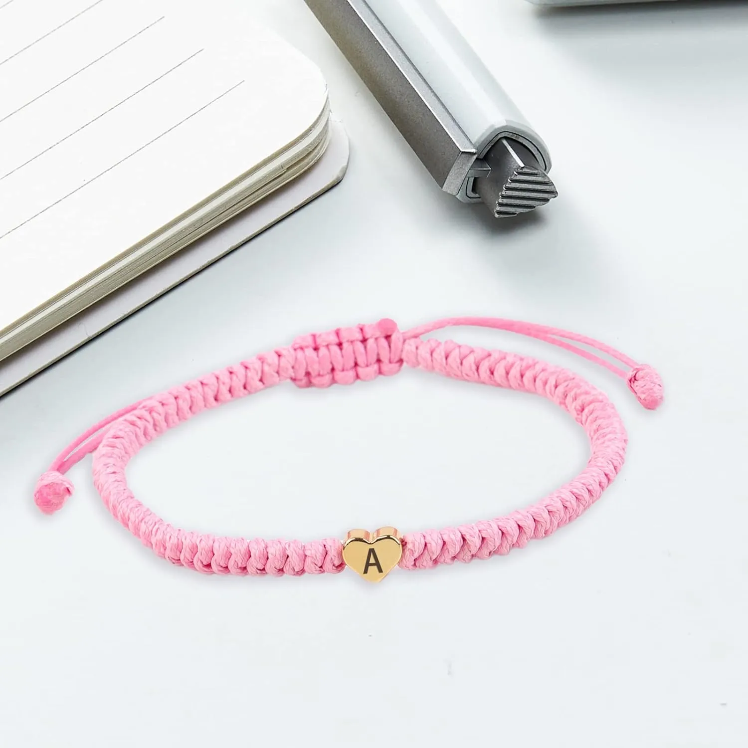 Initial Bracelet Initial H Charm Alphabet Woven Bracelet Handmade Pink String Woven Jewelry Gift for Teen Girls Friends Wife(H)