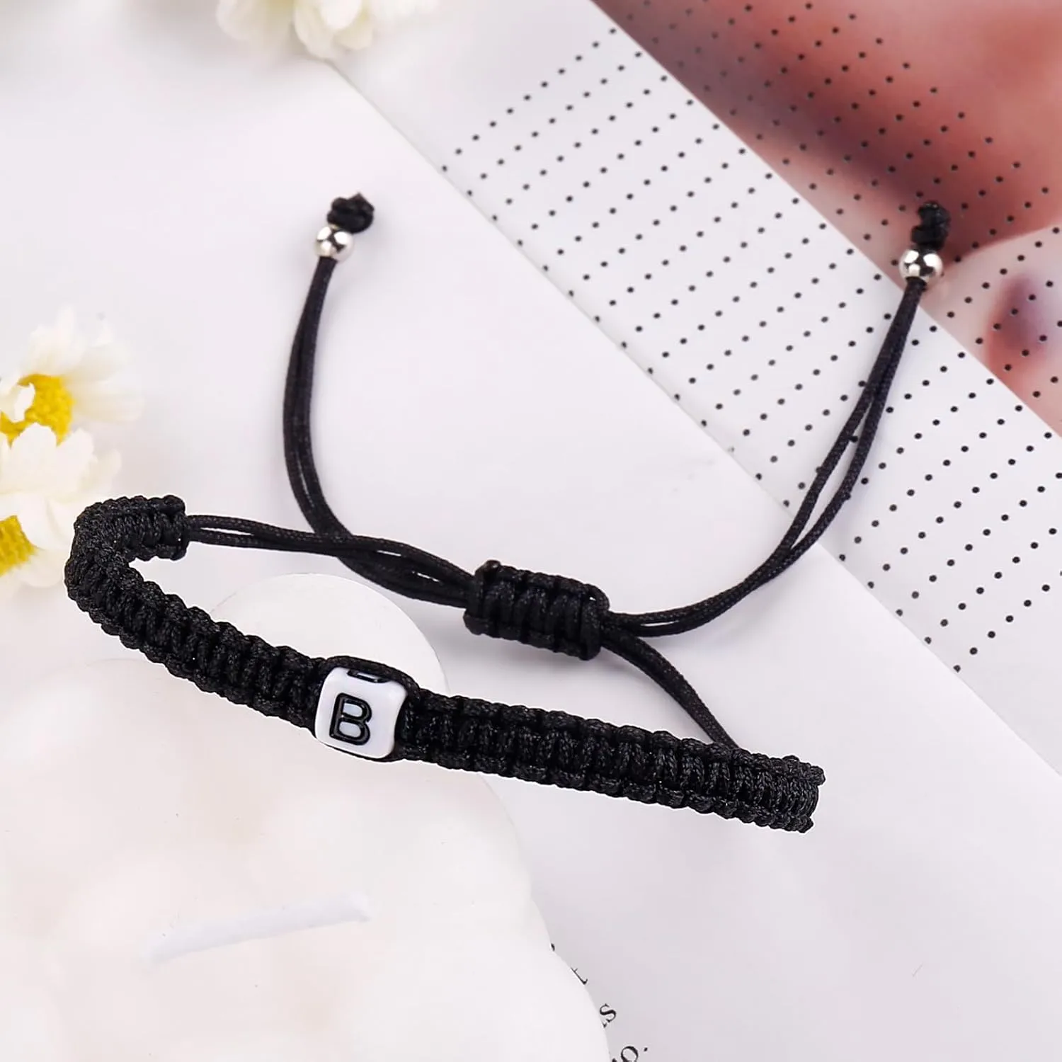 Initial Bracelets for Couples Women Men Initial Charm Handmade Rope Braided Letter Bracelet for Teen Girls Boys Adjustable Jewelry Christmas Gifts for Him Her (B)