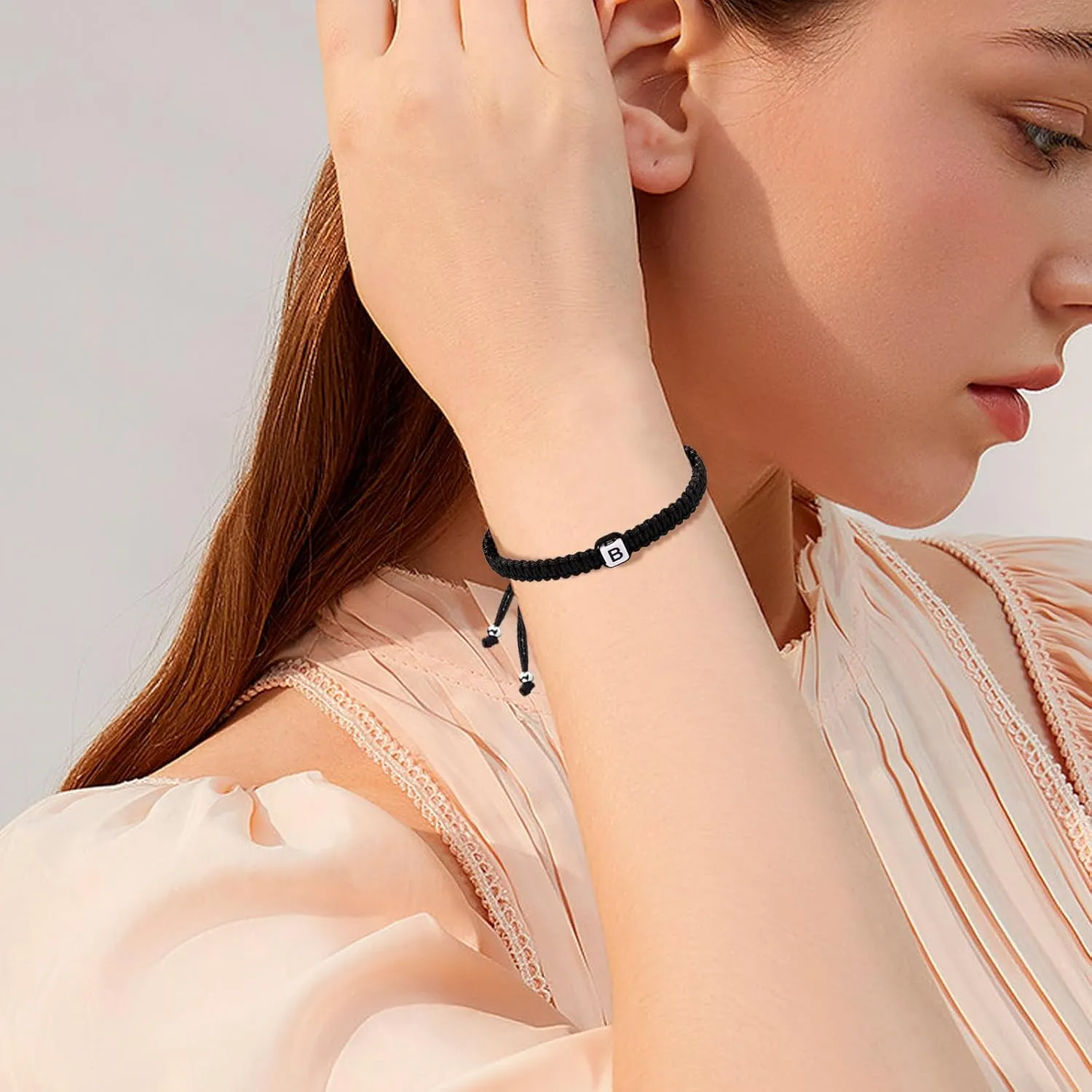 Initial Bracelets for Couples Women Men Initial Charm Handmade Rope Braided Letter Bracelet for Teen Girls Boys Adjustable Jewelry Christmas Gifts for Him Her (B)