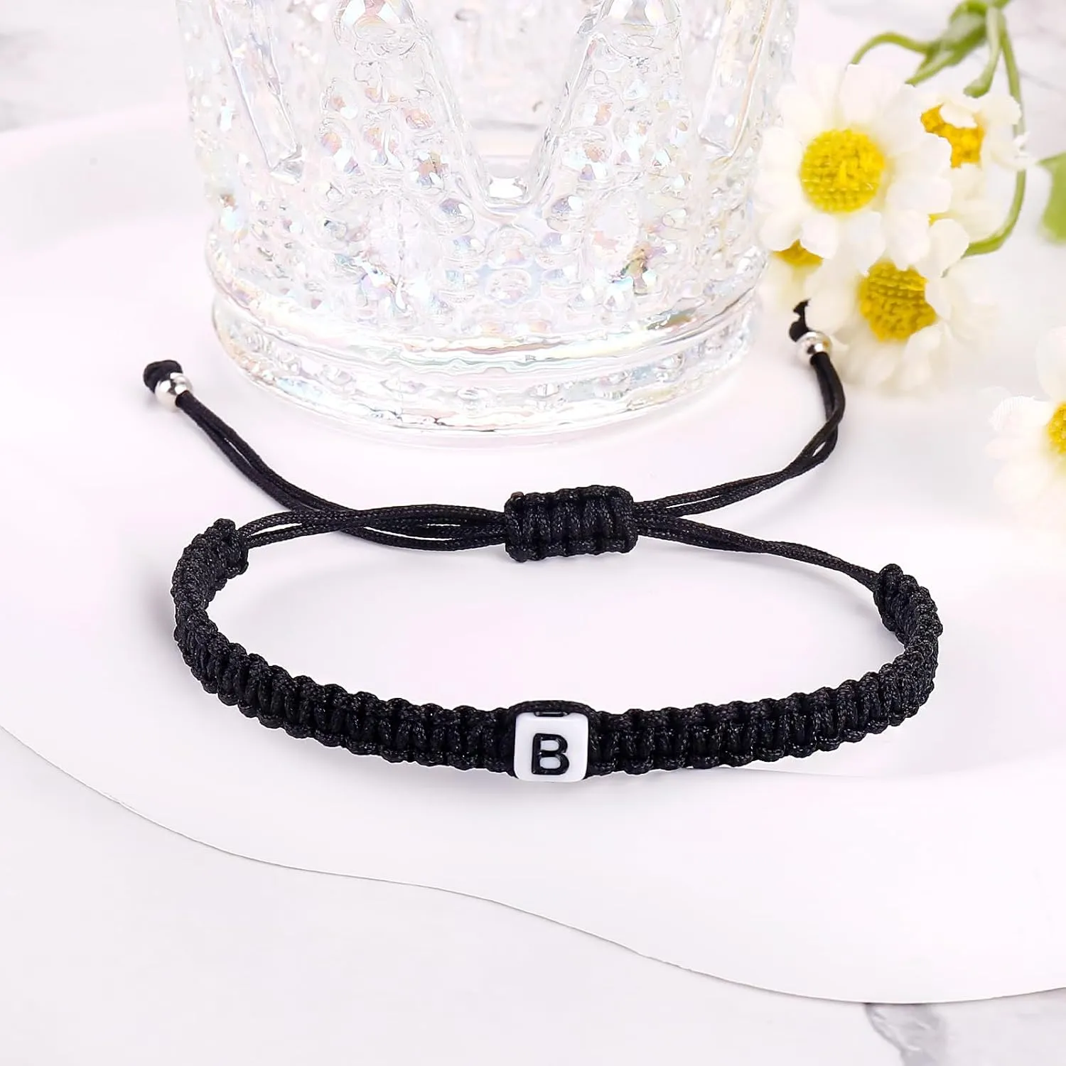 Initial Bracelets for Couples Women Men Initial Charm Handmade Rope Braided Letter Bracelet for Teen Girls Boys Adjustable Jewelry Christmas Gifts for Him Her (B)