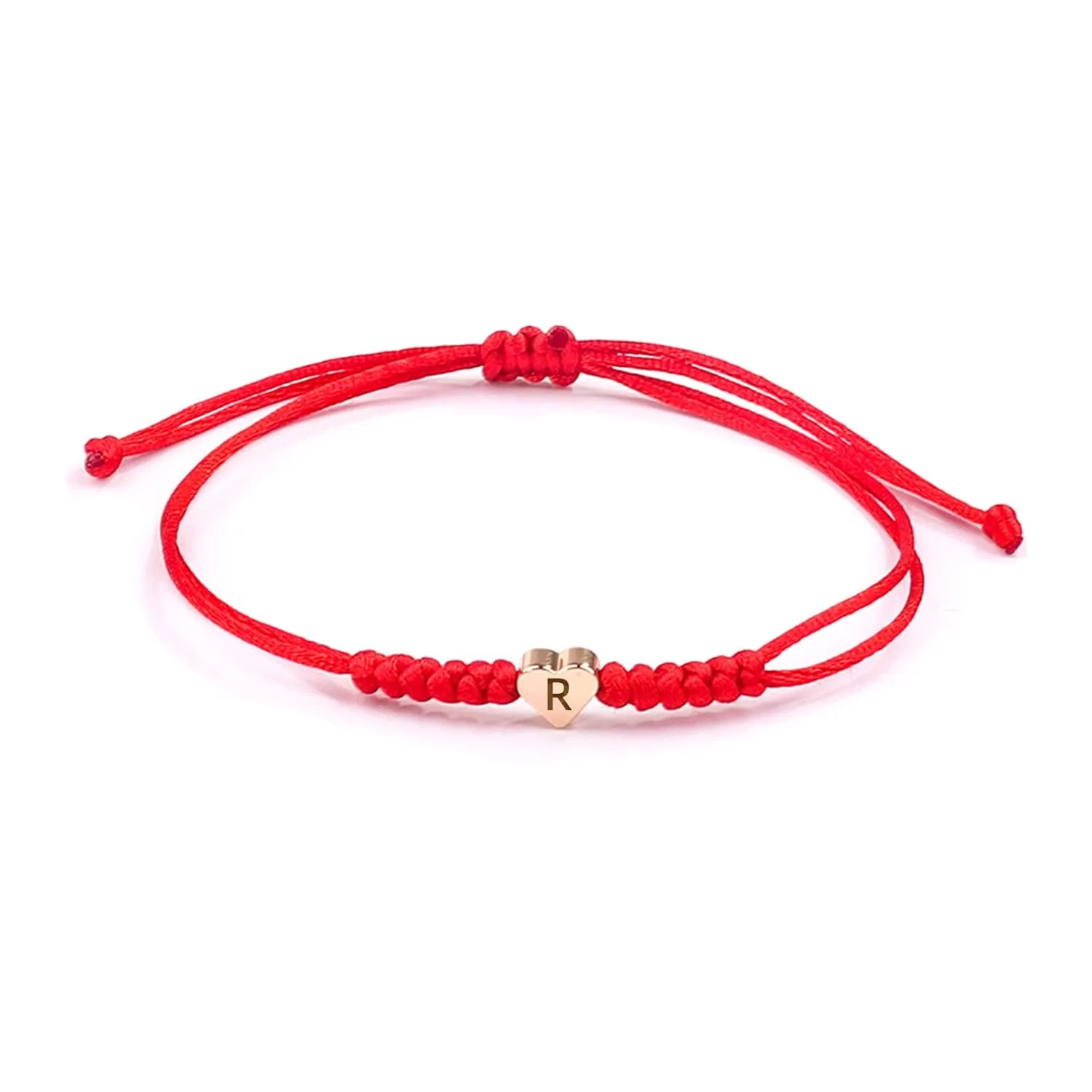 Initial Bracelets for Women Men Initial A-Z Heart Letter Charm Bracelets Handmade Adjustable Rope Bracelets for Teen Girls Boy Mom Birthday Gifts (red, R)