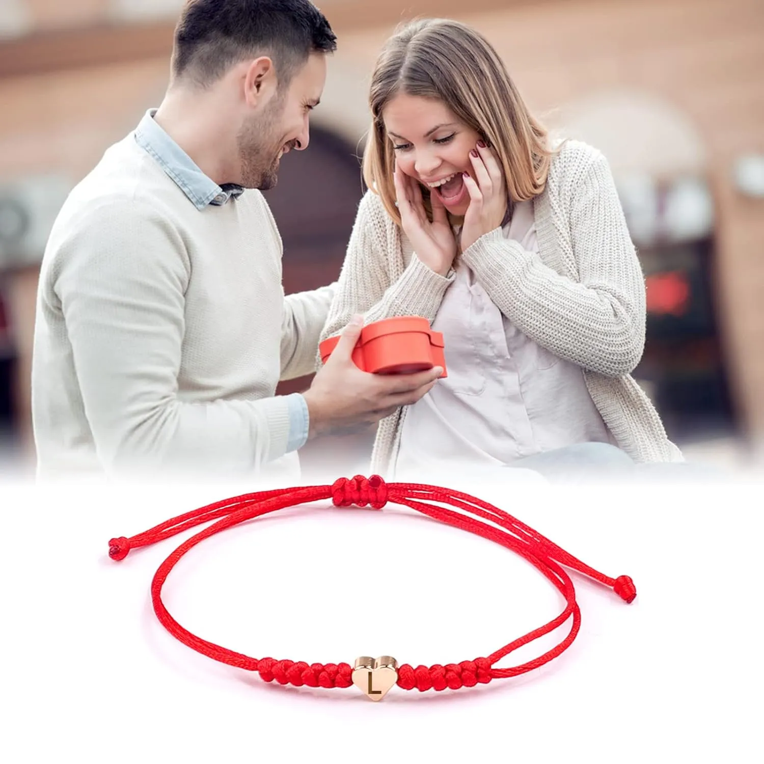 Initial Bracelets for Women Men Initial A-Z Heart Letter Charm Bracelets Handmade Adjustable Rope Bracelets for Teen Girls Boy Mom Birthday Gifts (red, R)