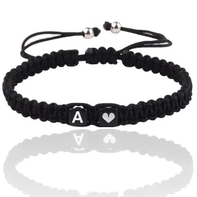 Initial Bracelets for Women Teen Girls, Initial A-Z Heart Letter Charm Bracelets Handmade Adjustable Rope Bracelets for Mother's Day Graduation Gifts Personalized Birthday Gifts (Black, A)
