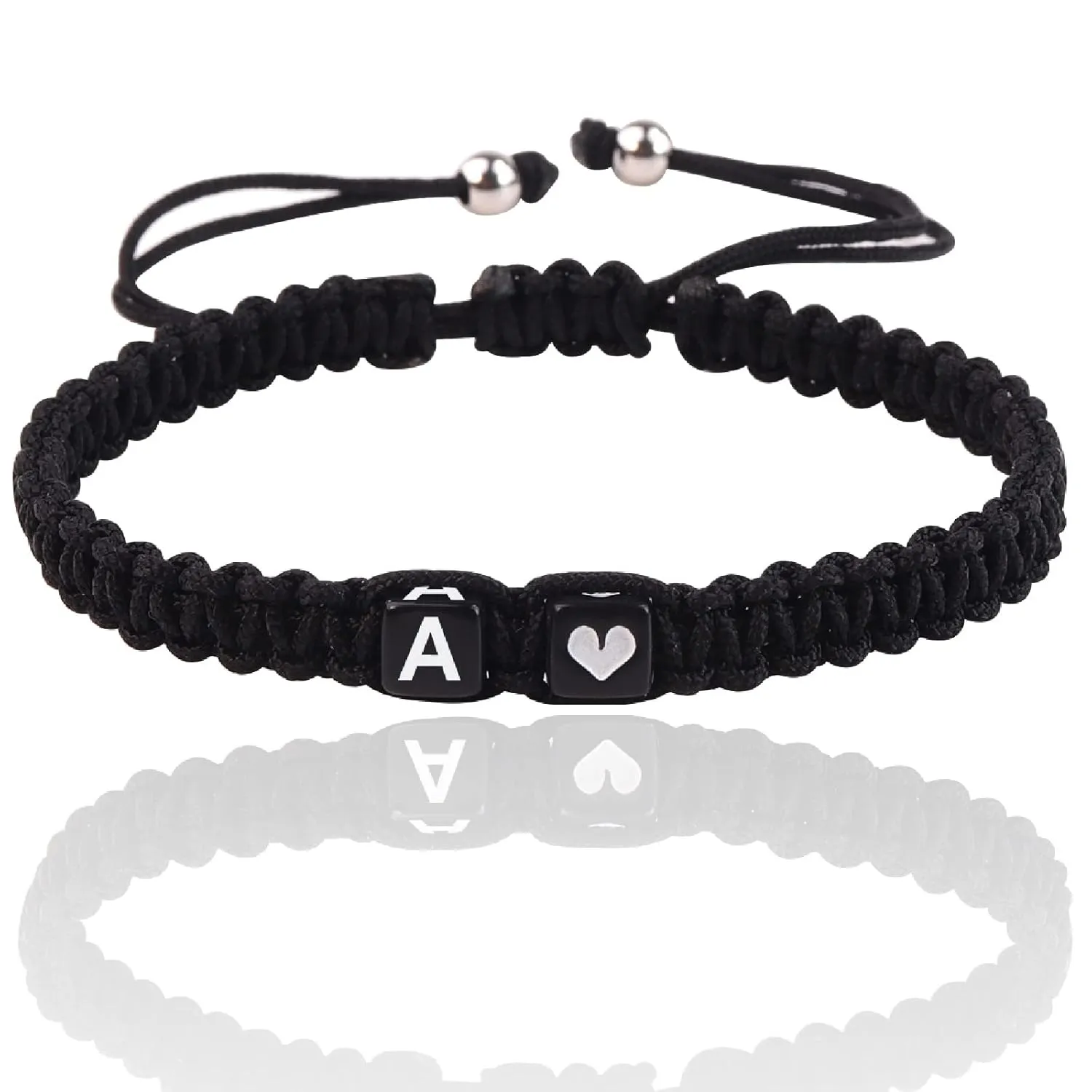 Initial Bracelets for Women Teen Girls, Initial A-Z Heart Letter Charm Bracelets Handmade Adjustable Rope Bracelets for Mother's Day Graduation Gifts Personalized Birthday Gifts (Black, A)