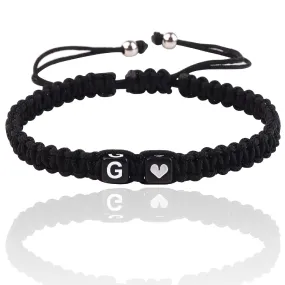 Initial Bracelets for Women Teen Girls, Initial A-Z Heart Letter Charm Bracelets Handmade Adjustable Rope Bracelets for Mother's Day Graduation Gifts Personalized Birthday Gifts (Black, G)