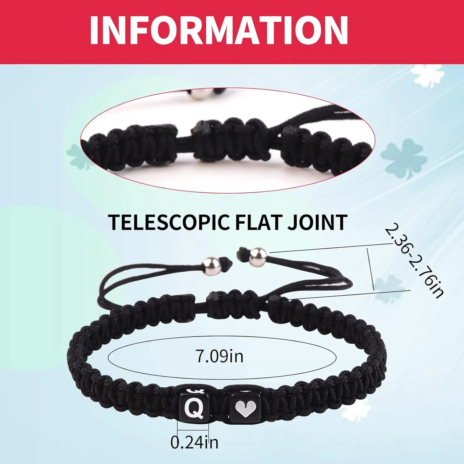 Initial Bracelets for Women Teen Girls, Initial A-Z Heart Letter Charm Bracelets Handmade Adjustable Rope Bracelets for Mother's Day Graduation Gifts Personalized Birthday Gifts (Black, G)