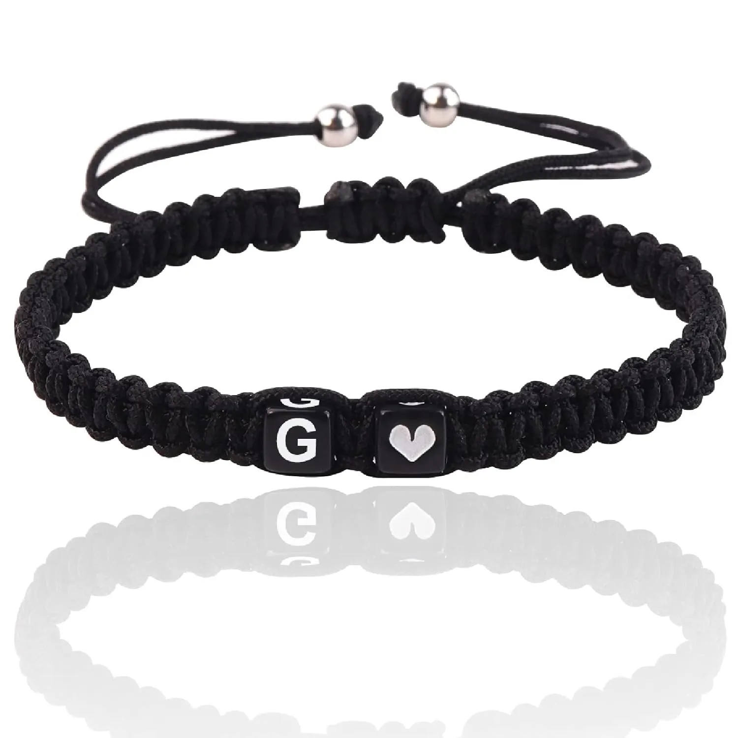 Initial Bracelets for Women Teen Girls, Initial A-Z Heart Letter Charm Bracelets Handmade Adjustable Rope Bracelets for Mother's Day Graduation Gifts Personalized Birthday Gifts (Black, G)
