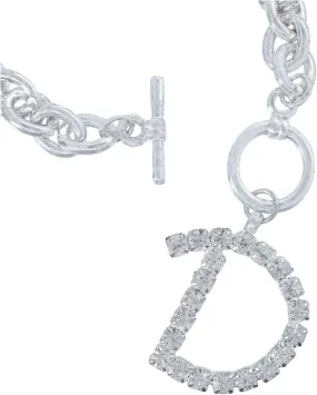 Initial D Letter Charm Bracelet Crystal Rhinestone Silver Tone 7 3/4" Fashion Bracelets for Women Trendy Accessories for Women Stylish Additions Chic Details