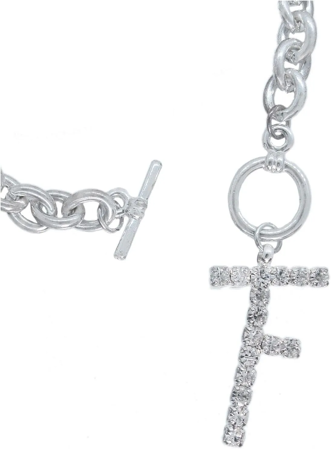 Initial F Letter Charm Bracelet Crystal Rhinestone Silver Tone 7 3/4" Fashion Bracelets for Women Trendy Accessories for Women Stylish Additions