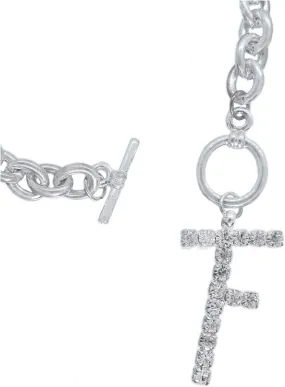 Initial F Letter Charm Bracelet Crystal Rhinestone Silver Tone 7 3/4" Fashion Bracelets for Women Trendy Accessories for Women Stylish Additions