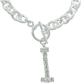 Initial I Letter Charm Bracelet Crystal Rhinestone Silver Tone 7 3/4" Fashion Bracelets for Women Trendy Accessories for Women Stylish Additions