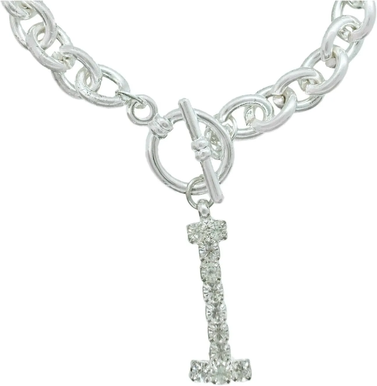Initial I Letter Charm Bracelet Crystal Rhinestone Silver Tone 7 3/4" Fashion Bracelets for Women Trendy Accessories for Women Stylish Additions