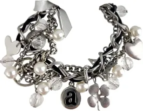 Initial Letter A Charm Bracelet Beaded Silver Tone Chain 7" NWT Fashion Bracelets for Women Trendy Accessories for Women Stylish Additions