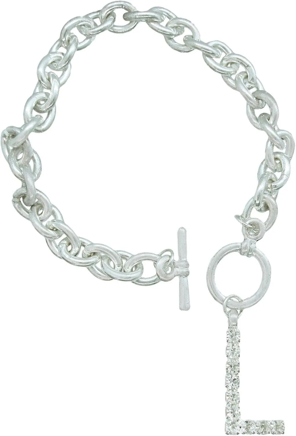 Initial Letter L Charm Bracelet Silver Tone Crystal Rhinestone 7 3/4" Fashion Bracelets for Women Trendy Accessories for Women Stylish Additions Chic Details
