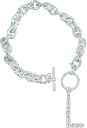 Initial Letter L Charm Bracelet Silver Tone Crystal Rhinestone 7 3/4" Fashion Bracelets for Women Trendy Accessories for Women Stylish Additions Chic Details