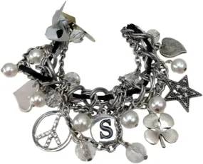 Initial Letter S Charm Bracelet Beaded Silver Tone Chain 7" NWT Fashion Bracelets for Women Trendy Accessories for Women Stylish Additions Chic Details