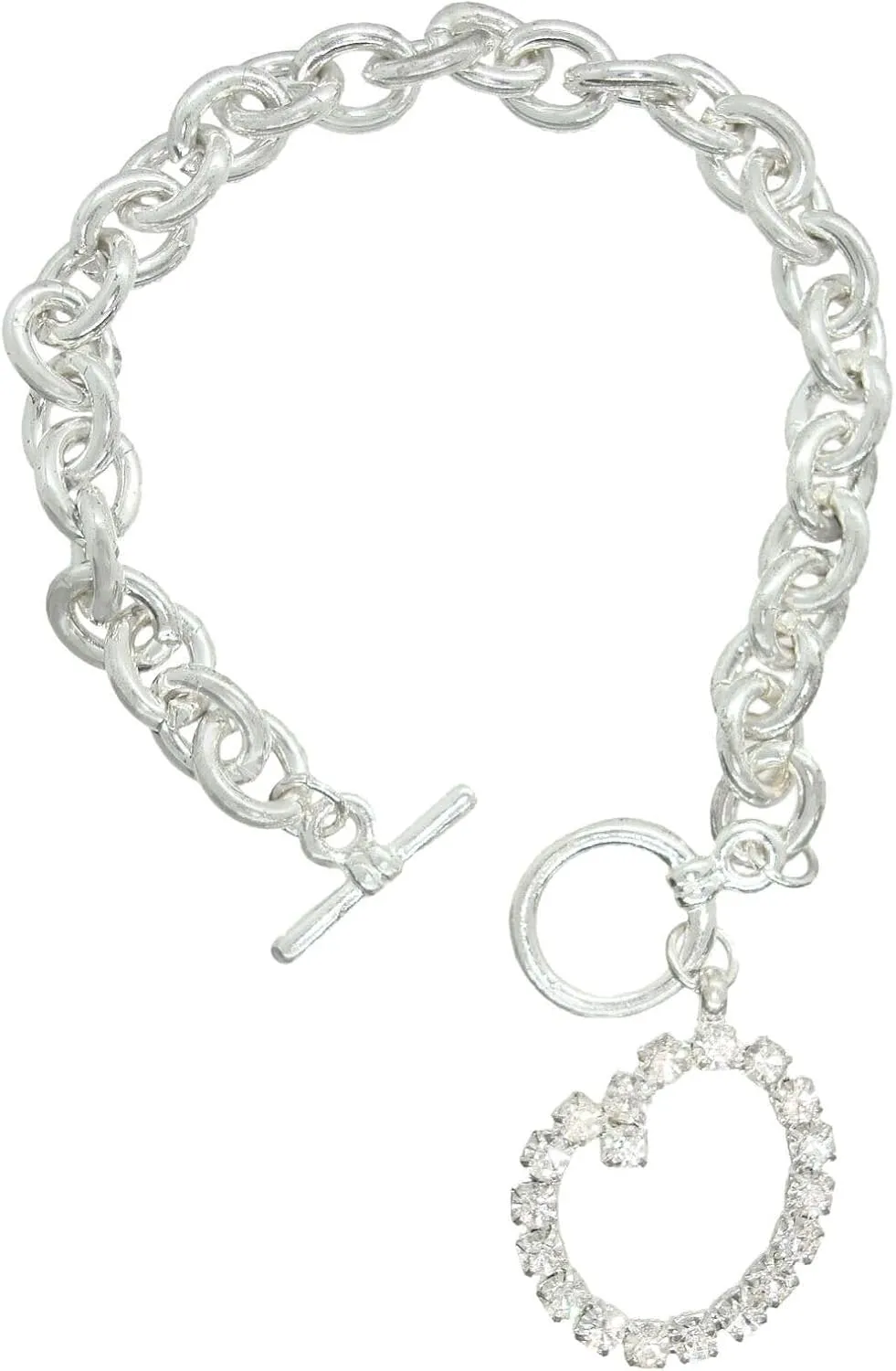 Initial O Letter Charm Bracelet Crystal Rhinestone Silver Tone 7 3/4" Fashion Bracelets for Women Trendy Accessories for Women Stylish Additions