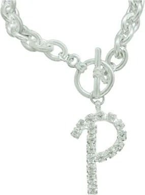 Initial P Letter Charm Bracelet Crystal Rhinestone Silver Tone 7 3/4" Fashion Bracelets for Women Trendy Accessories for Women Stylish Additions Chic Details