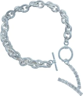 Initial V Letter Charm Bracelet Crystal Rhinestone Silver Tone 7 3/4" Fashion Bracelets for Women Trendy Accessories for Women Stylish Additions Chic Details